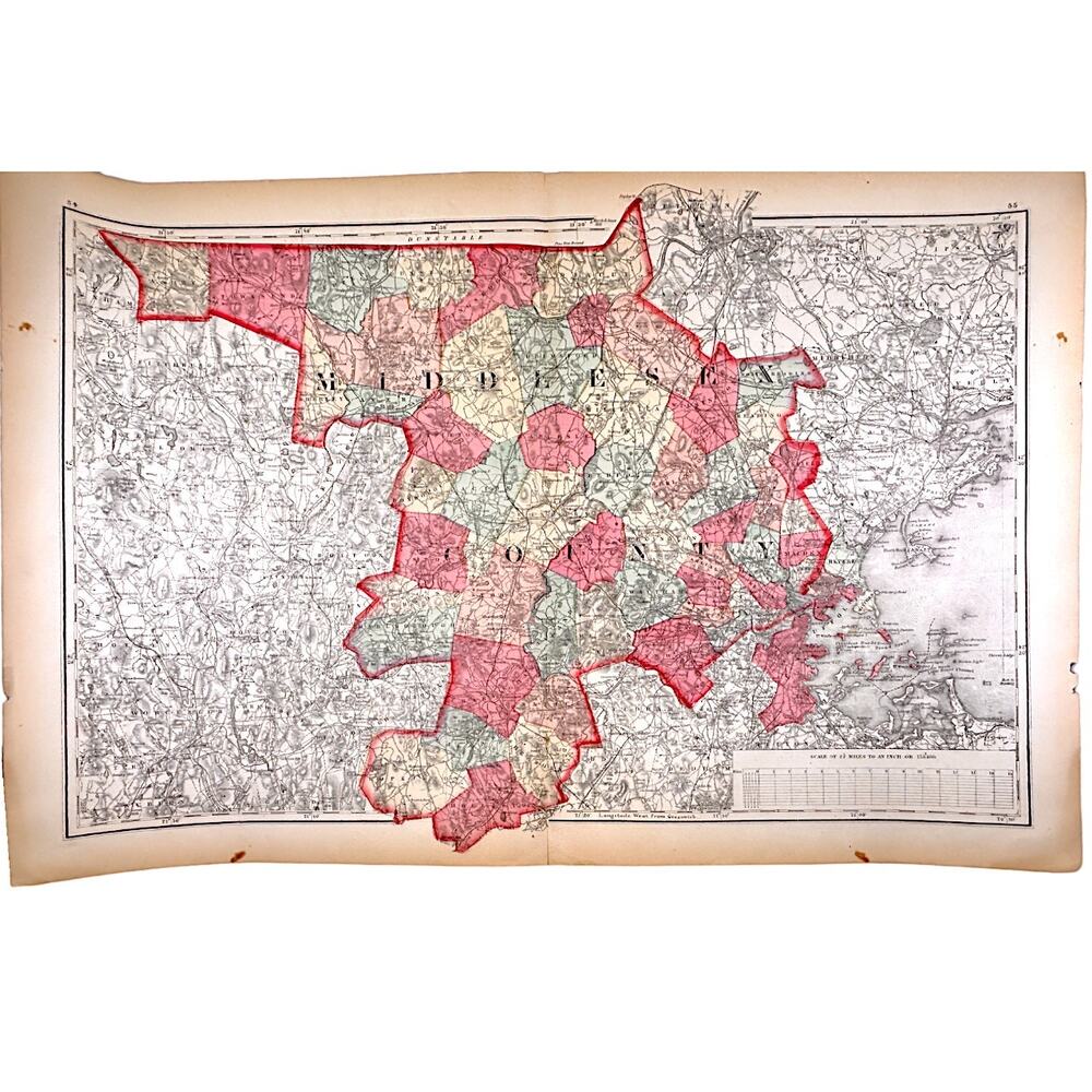 Middlesex Massachusetts 1871 Historical 24"x17" Original Map Atlas
